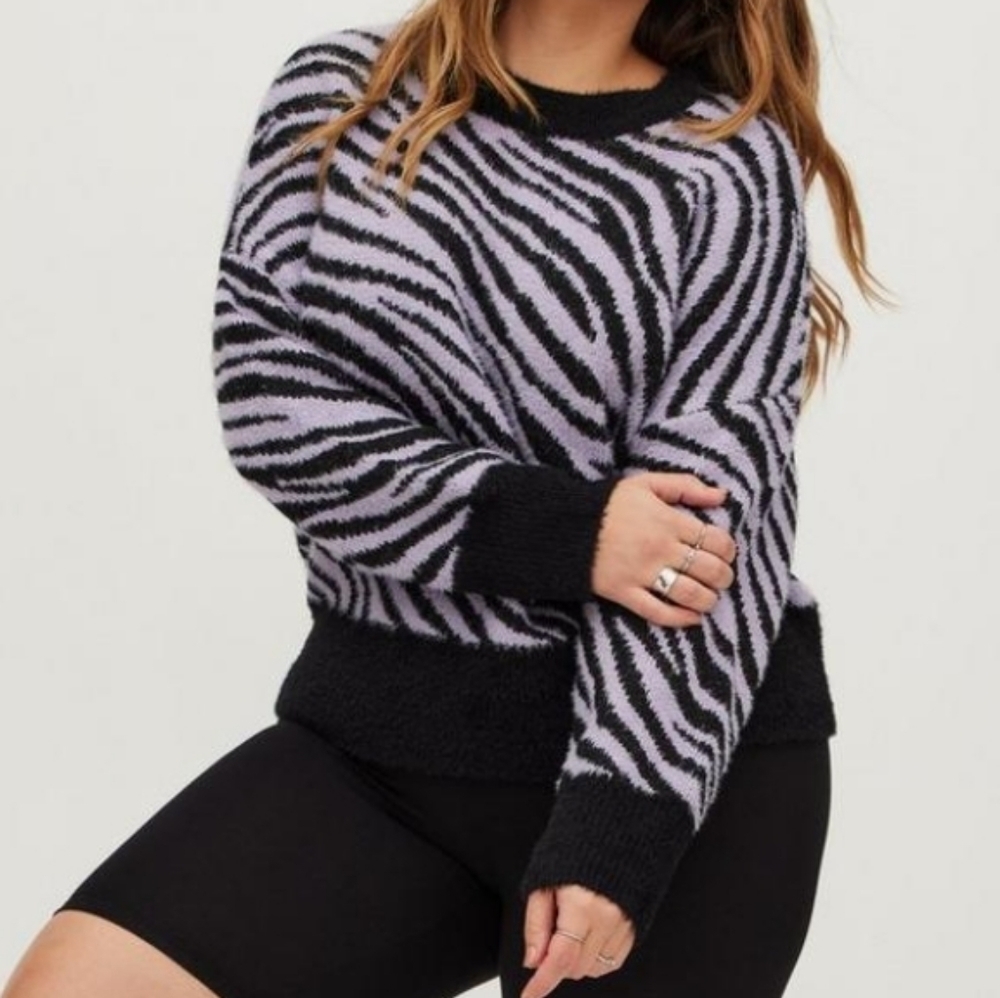 Torrid Purple Zebra Drop Shoulder Sweater